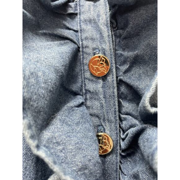 Draper James RSVP Denim Dress Womens Size Medium Blue Jean Sheath Mini Ruffle - Picture 6 of 8